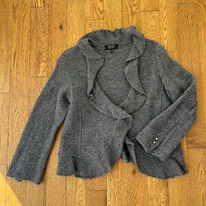 Essentials by A.B.S. Gray 100% Wool Open Front Ruffle Collar Peplum‎ Jacket L